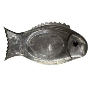 Vintage 1975 ARTHUR COURT Aluminum FISH Serving Tray 25” Agate Precious Stone